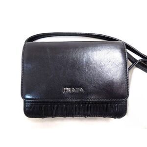 Prada Shoulder Wallet Pochette Leather Black